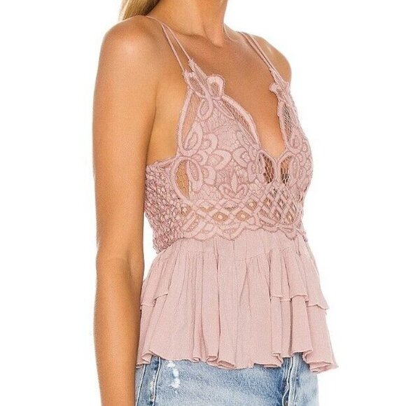 Free People Pink Cami Tank Top Lace Boho Ruffle Women Size XS NWT - Picture 2 of 7